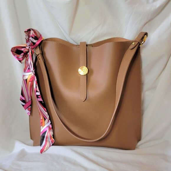 Jeulia Brown Leather Shoulder Tote Bag, Large Messenger Purse, Non-Smoking Home - Picture 1 of 10